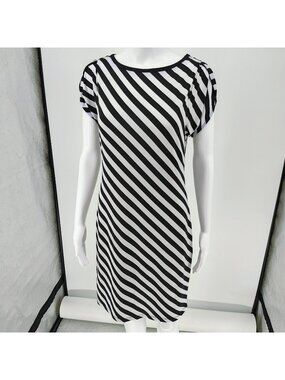 MICHAEL Michael Kors Black and White Striped Tulip-Sleeve Jersey Dress (XS)